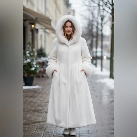 Vintage Womens’s Arctic fox White mink long coat custom made Should Be Size 6 - Picture 2 of 13
